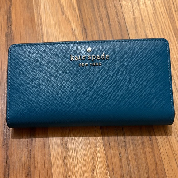 New Kate Spade Teal Leather Wallet - Picture 1 of 4